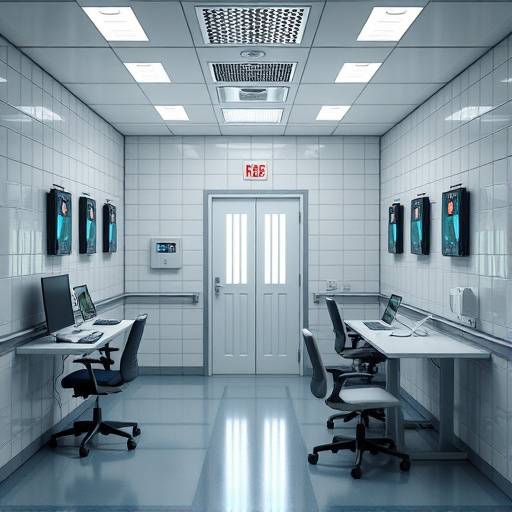 Fotografía de una celda moderna y luminosa con mobiliario ergonómico y acceso a tecnología.